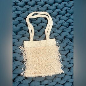 Cache white beaded evening bag purse